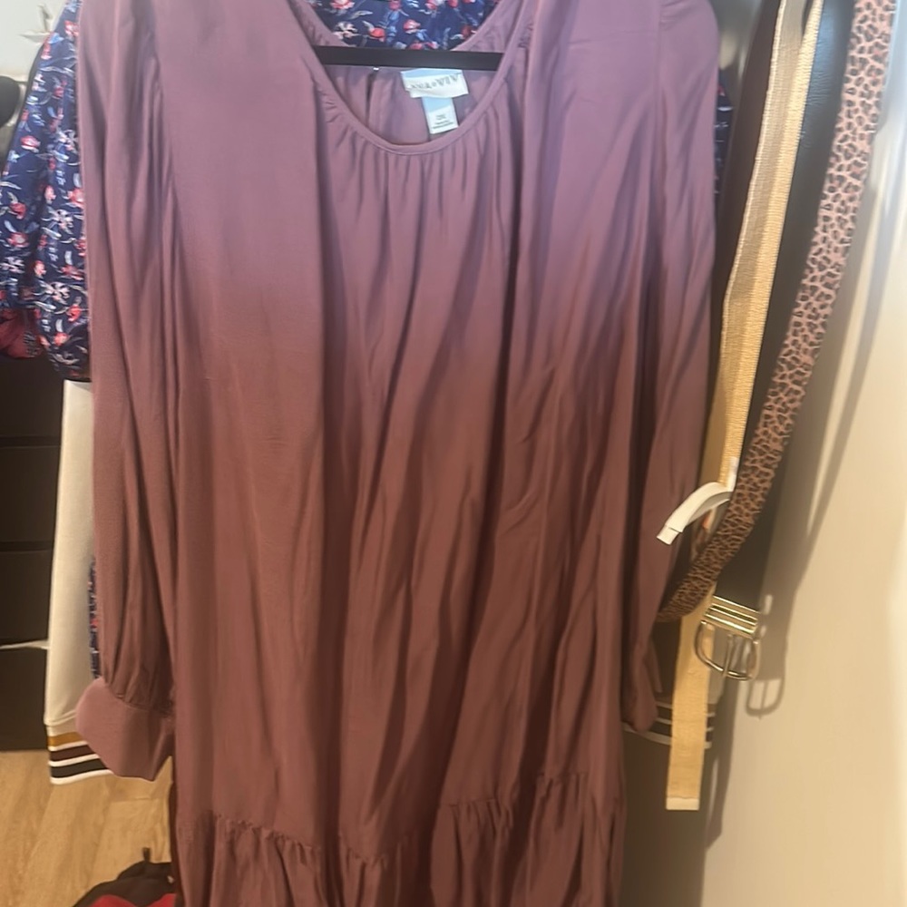 Ava and Viv mauve long-sleeve shift dress - 2X